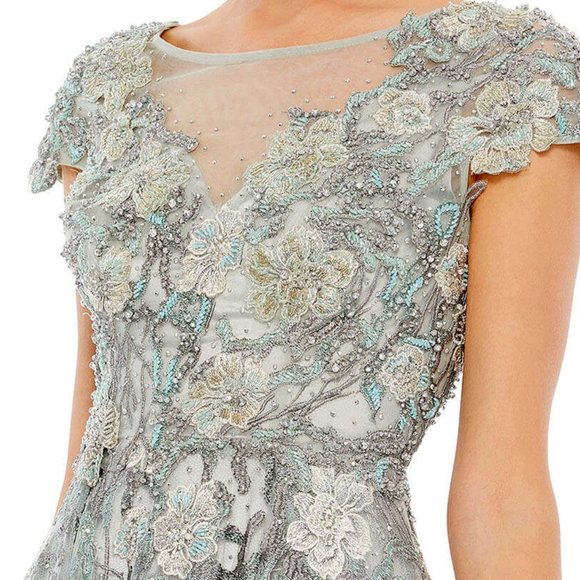 MAC DUGGAL 20294 FLORAL EMBROIDERED EMBELLISHED SHORT SLEEVE SEAMIST GOWN sz 10 - Picture 3 of 7